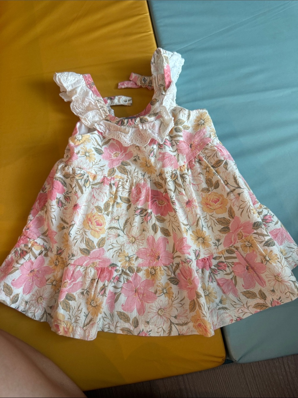 Tahari White Floral Sundress with Pink and Yellow Flowers